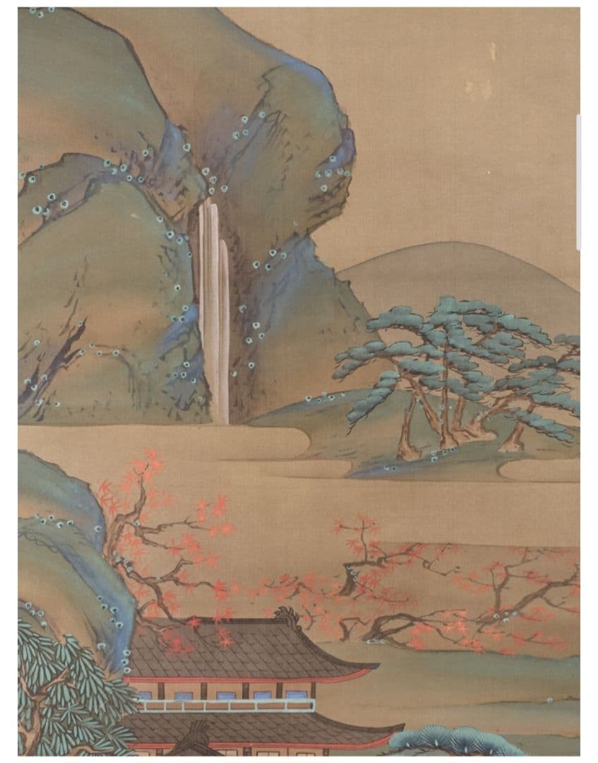 土佐光起 真筆 慶應三年以降の作 絹本 着色楼閣山水図 双幅