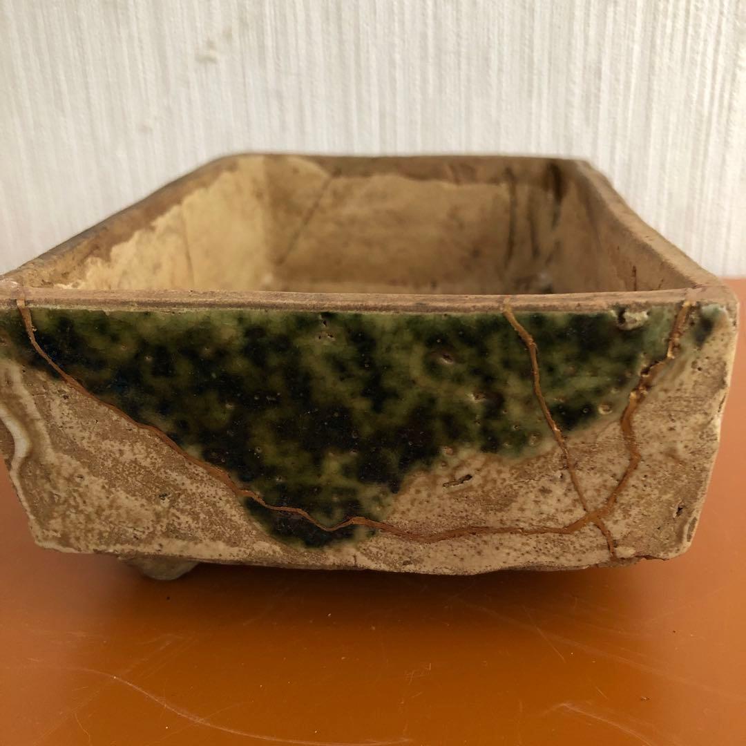 時代織部三つ足蓋物　骨董品