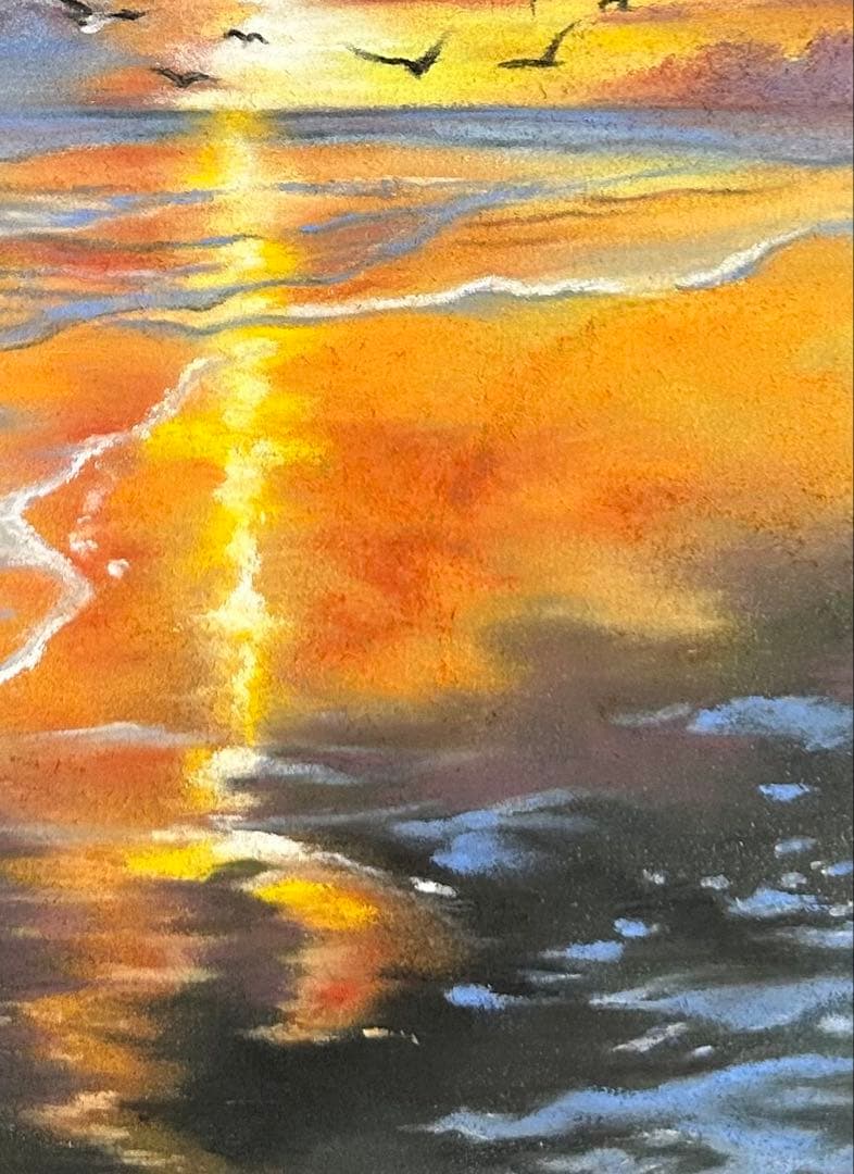 夕焼け 描き方クレヨン | TikTok 夕陽を眺める景色 パステル画 原画