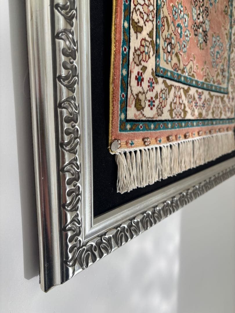 世界最高峰のトルコ カイセリ産 総シルク 手織り絨毯 53×42cm 証紙付