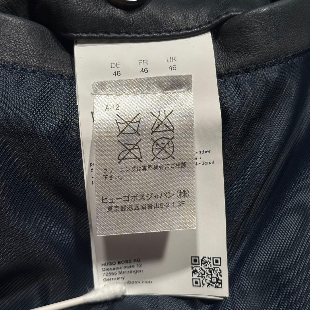 希少カラー ネイビー系 ヒューゴボス シングルライダースジャケット 羊