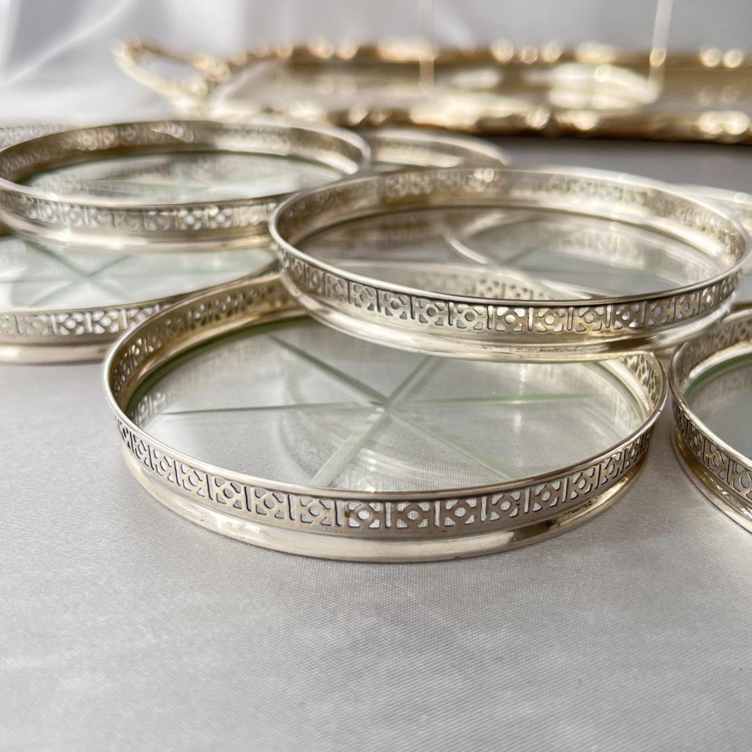 Webster】【純銀/ガラス】透かしのコースター 8枚 スターリング