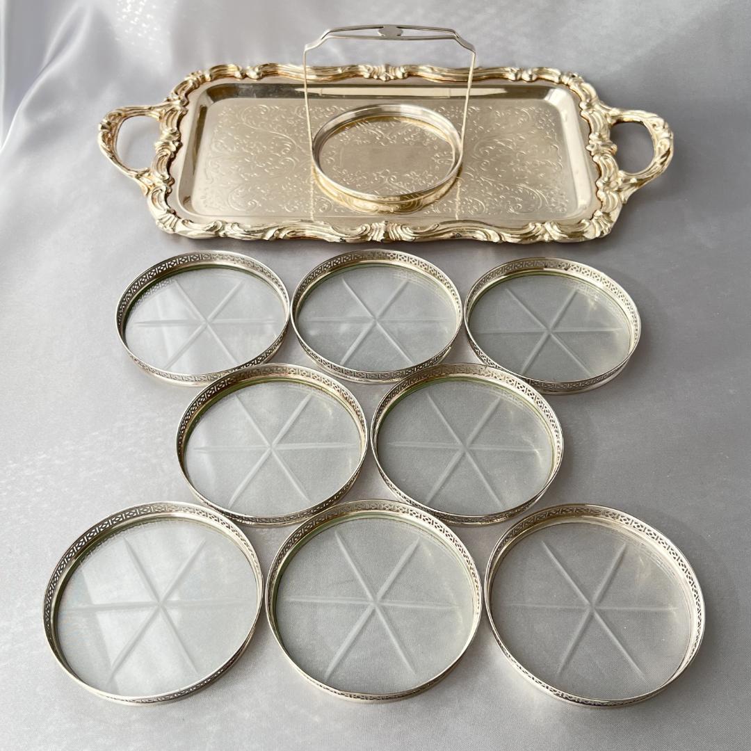 Webster】【純銀/ガラス】透かしのコースター 8枚 スターリング