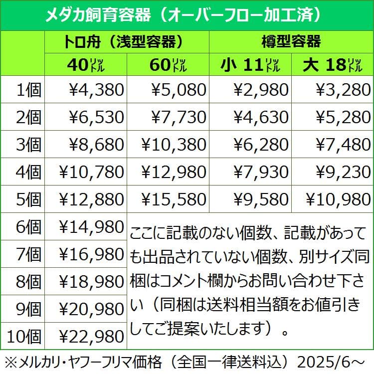 新仕様】メダカ飼育ケース 40㍑トロ舟x5個 オーバーフロー加工済 金魚飼育