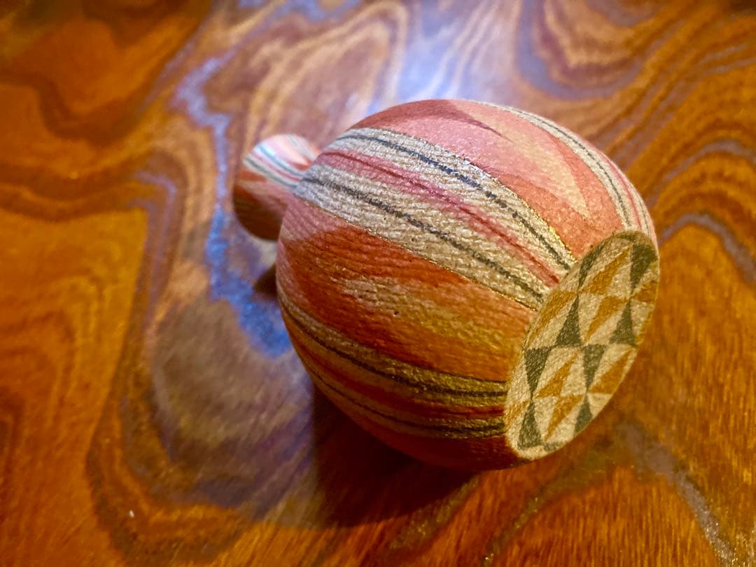 極上！福野道隆作優美な繊細画の《赤絵絣文》（検笠間焼花器徳利ルーシーリー