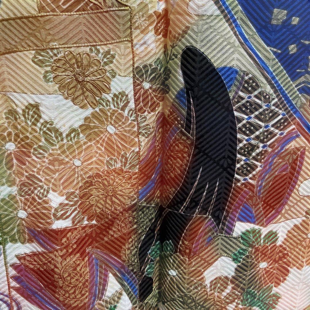 A 振袖 袷 正絹 黒地 お姫様 御所車 菊 菖蒲 着物 和装 和物 成人式