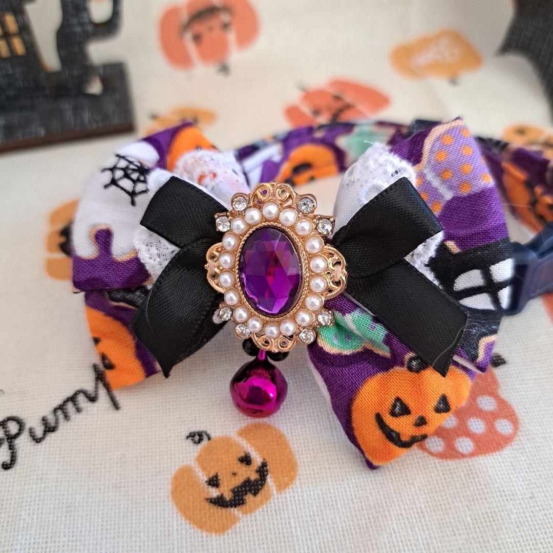 グラフィック猫首輪 黒猫のハロウィン パープル｜ぽぽねこ公式