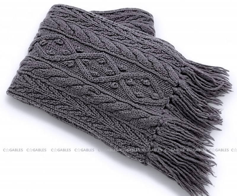 LIMI feu リミフゥ アラン編みフリンジニットマフラー ヨウジヤマモト