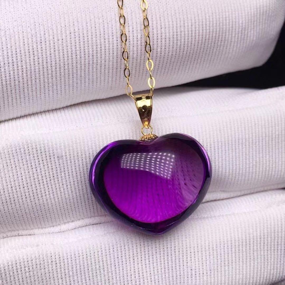 天然】アメジスト ペンダントトップ k18 28*13mm