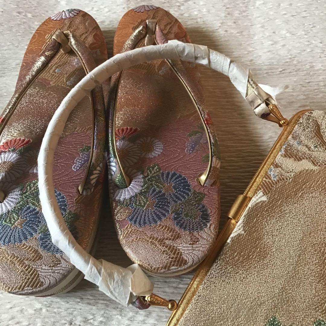 花柄刺繍 和装用バッグと草履セット　成人式　結婚式　卒業式