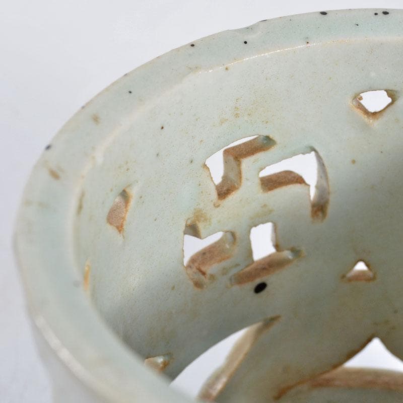 朝鮮 李朝 高麗白磁 染付 鏤雕卍葉文透かし 筆筒 G R4660