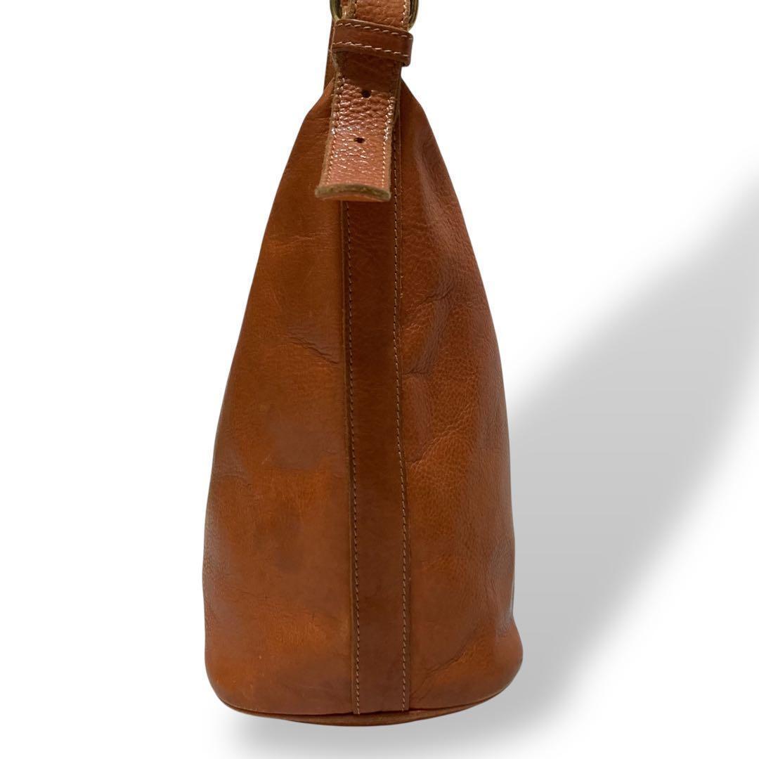 【美品】イルビゾンテ　バケツ型　ショルダーバッグ　オールレザー　ロゴ型押し　茶