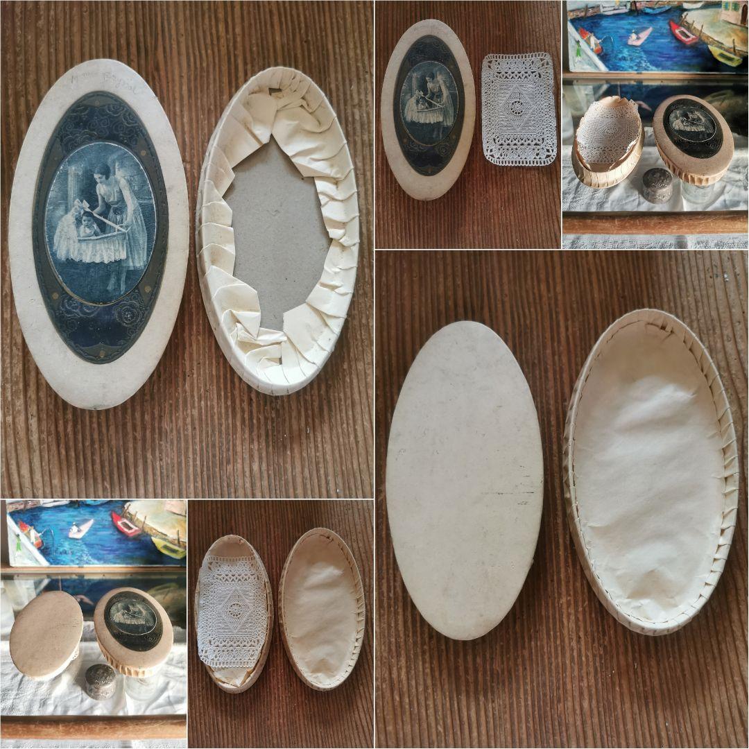 アンティーク フランス 揺り籠の赤ちゃんと母 花の金彩エンボス