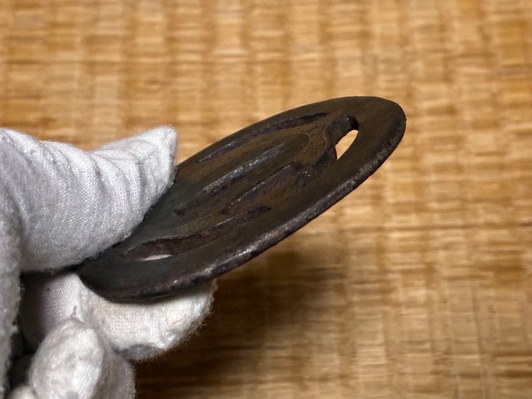 鉄製 十文字 金象嵌 鍔(つば) 刀 時代物 箱入