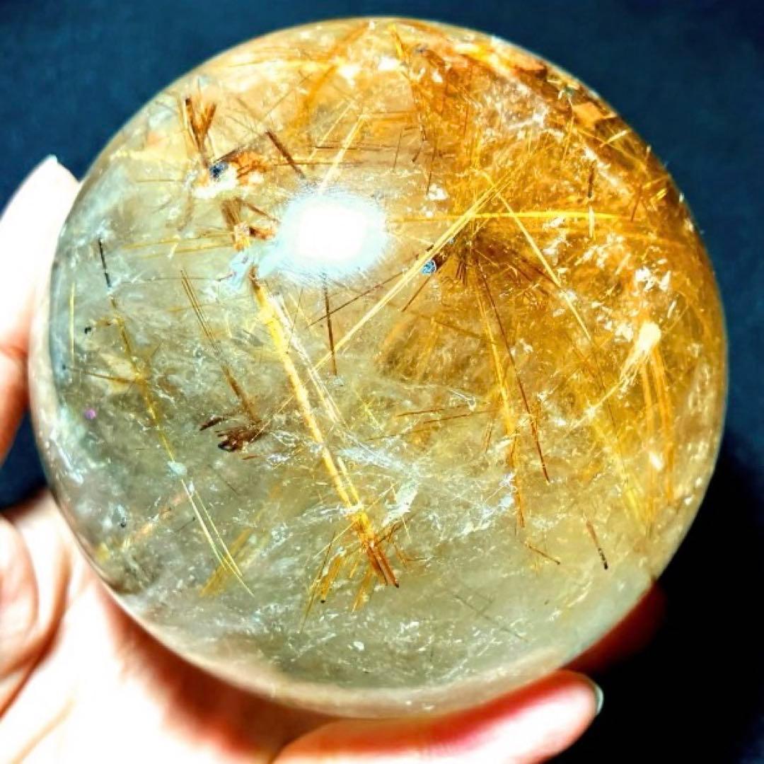 超絶綺麗✨超特大 95mm ゴールドルチルクォーツ 丸玉スフィア 金針水晶