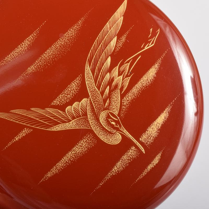 茶道具　輪島塗　前志芸男作　沈金若松鳥蒔絵　棗　共箱　V　7098