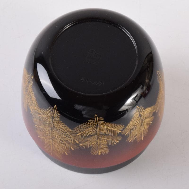 茶道具　輪島塗　前志芸男作　沈金若松鳥蒔絵　棗　共箱　V　7098