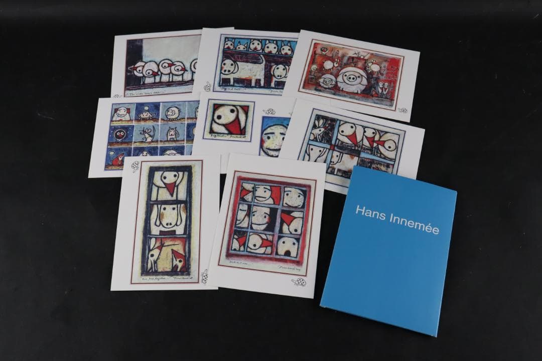 真作保証 ハンス・イヌメ 希少肉筆 板に水彩 額装 作品集・ポストカード付