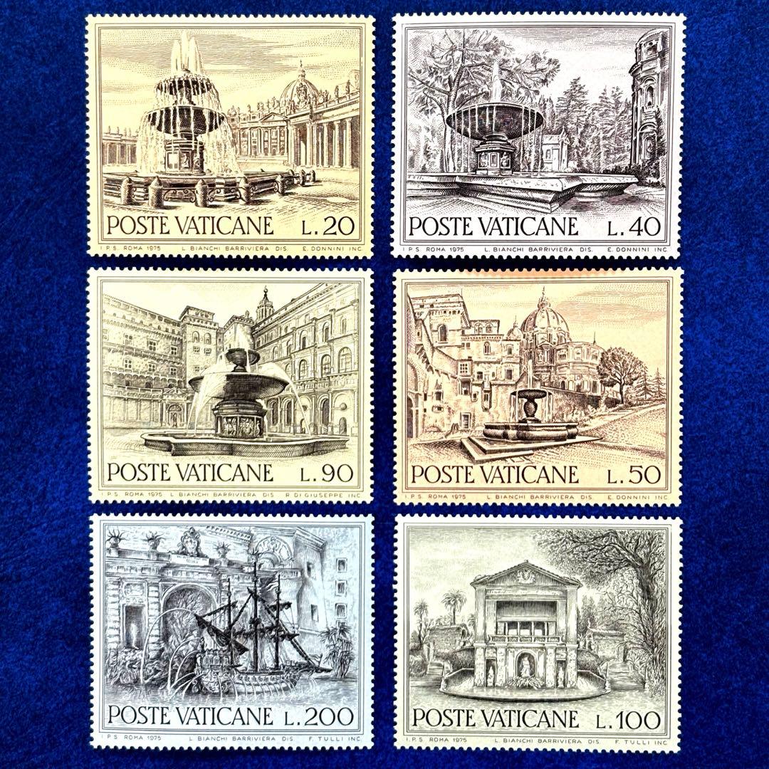 外国切手 バチカン市国 ローマの噴水 未使用 6種完 1975年 ヒンジ無し