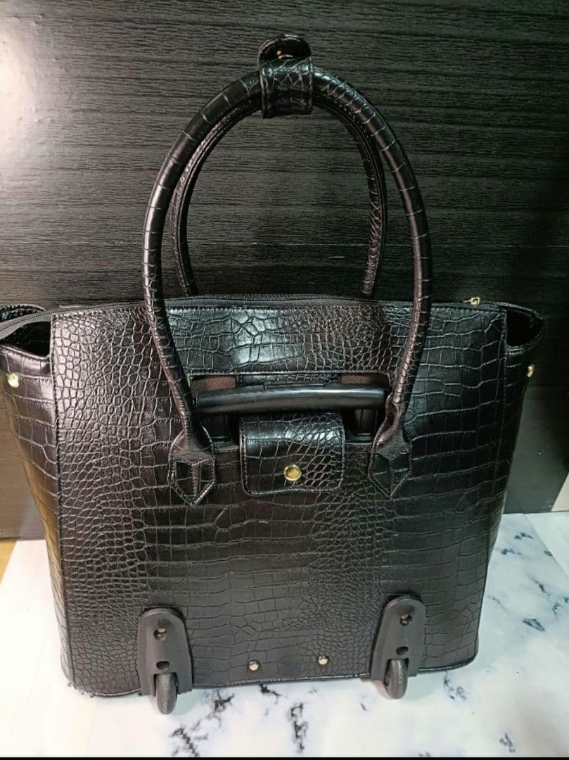 cooco クーコ クロコ型押しキャリーカート アルミハンドル 2way 黒