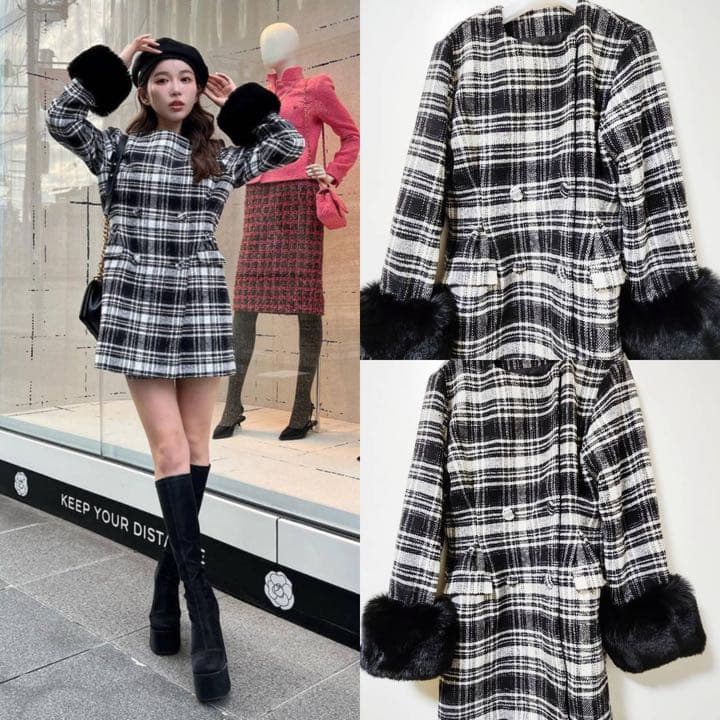 Darich♡タックデザインチェックコート