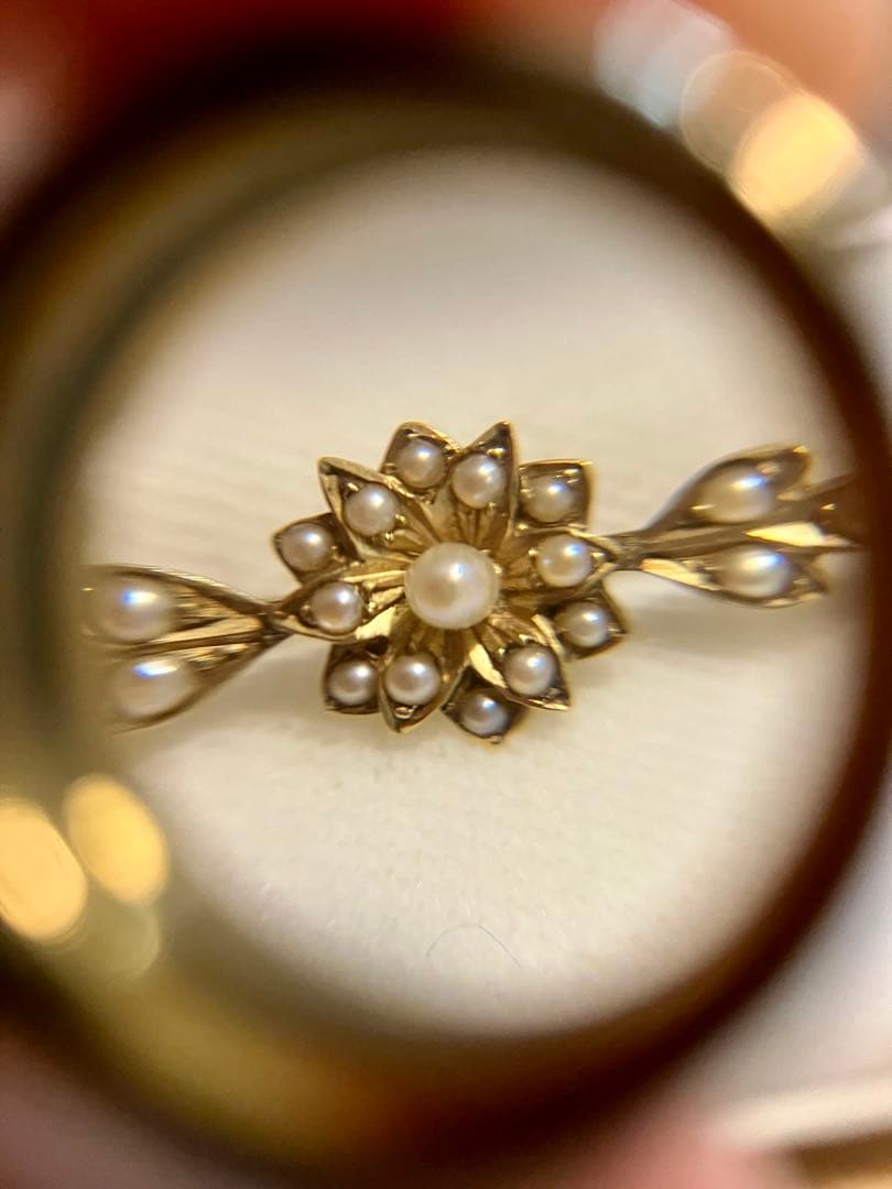 アンティーク9K＊1900年頃イギリス＊シードパールのお花がかわいい