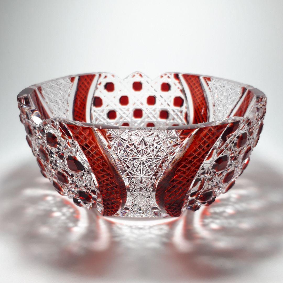 薩摩切子門脇健二 作品色被せガラス八角籠目紋様 鉢【希少レア作品】