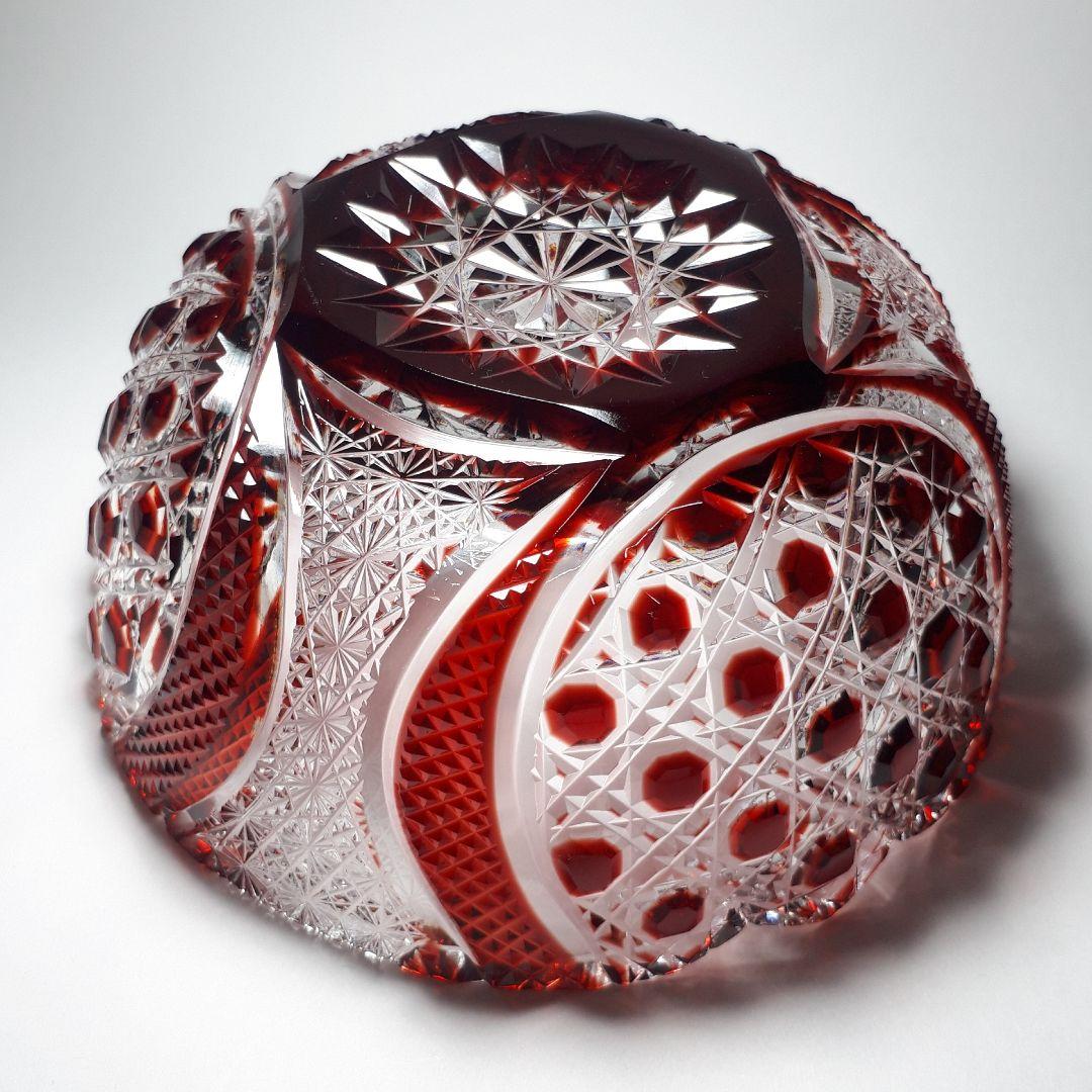 薩摩切子門脇健二 作品色被せガラス八角籠目紋様 鉢【希少レア作品】