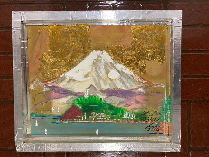 幻想絵画、空飛ぶ画家糸川裕志の富士山曼荼羅図、F6号、油絵、表、裏