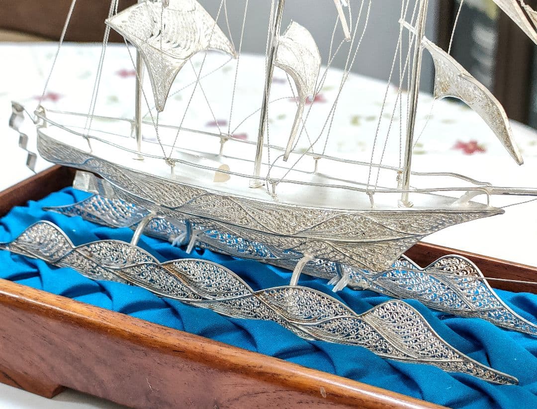 ○5729#0112 SV900 銀線細工 帆船の置物(台座一体型) 0105 - メルカリ
