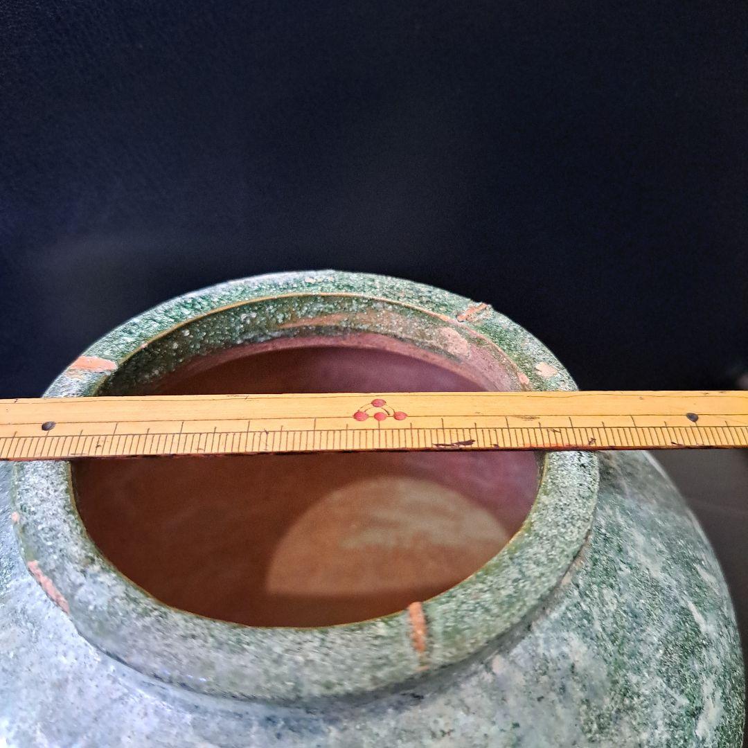 発掘品中国古玩後漢一世紀頃銀化小壺緑釉