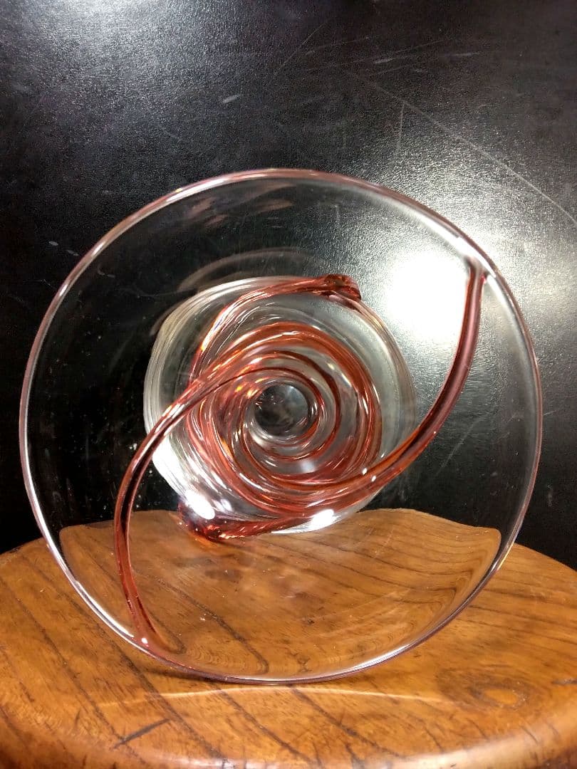 フランス 一点物 クリスタル フラワーベース アート サイン スパイラル