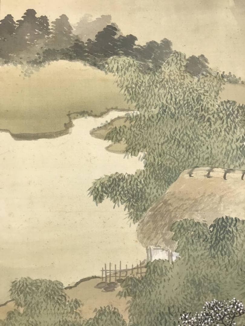 真作/岡田雪窓/春景遠山雪之図/山水図/雪景山水図/掛軸/