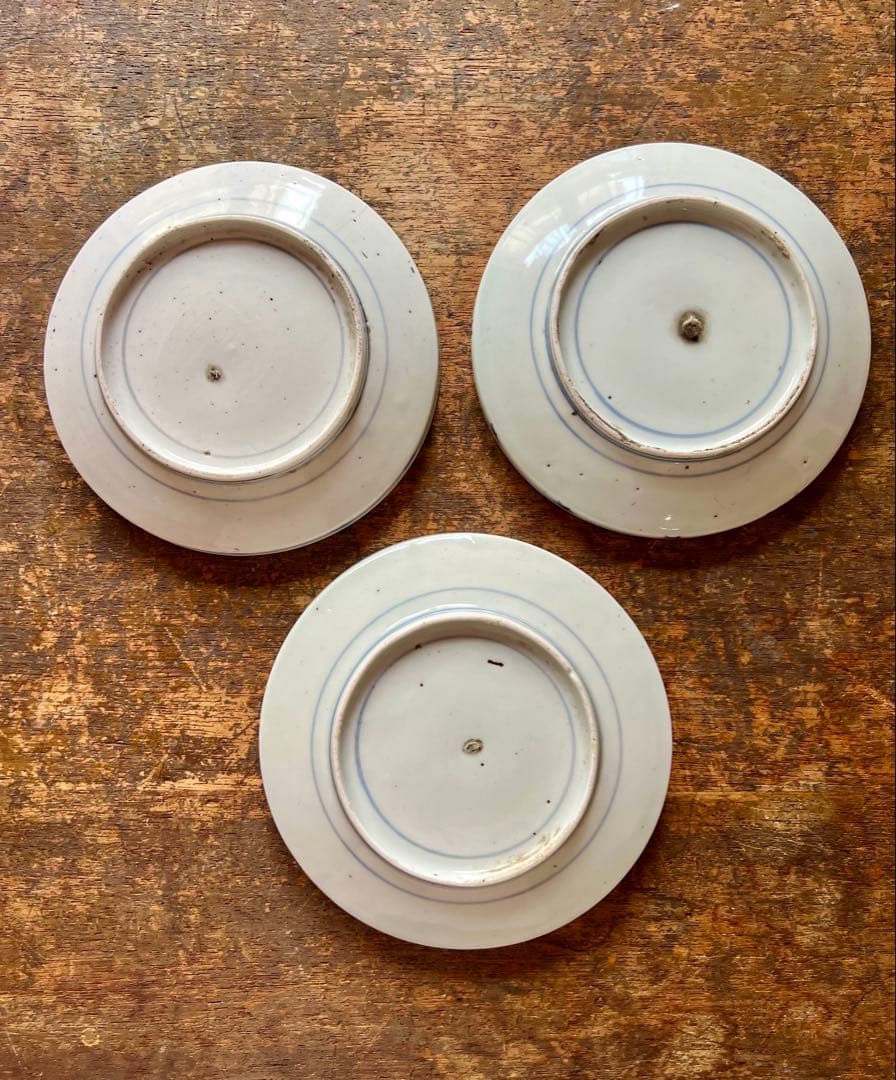 時代 古染付 雁の図 傷3枚セット 古伊万里 染付 食器 金直し練習用