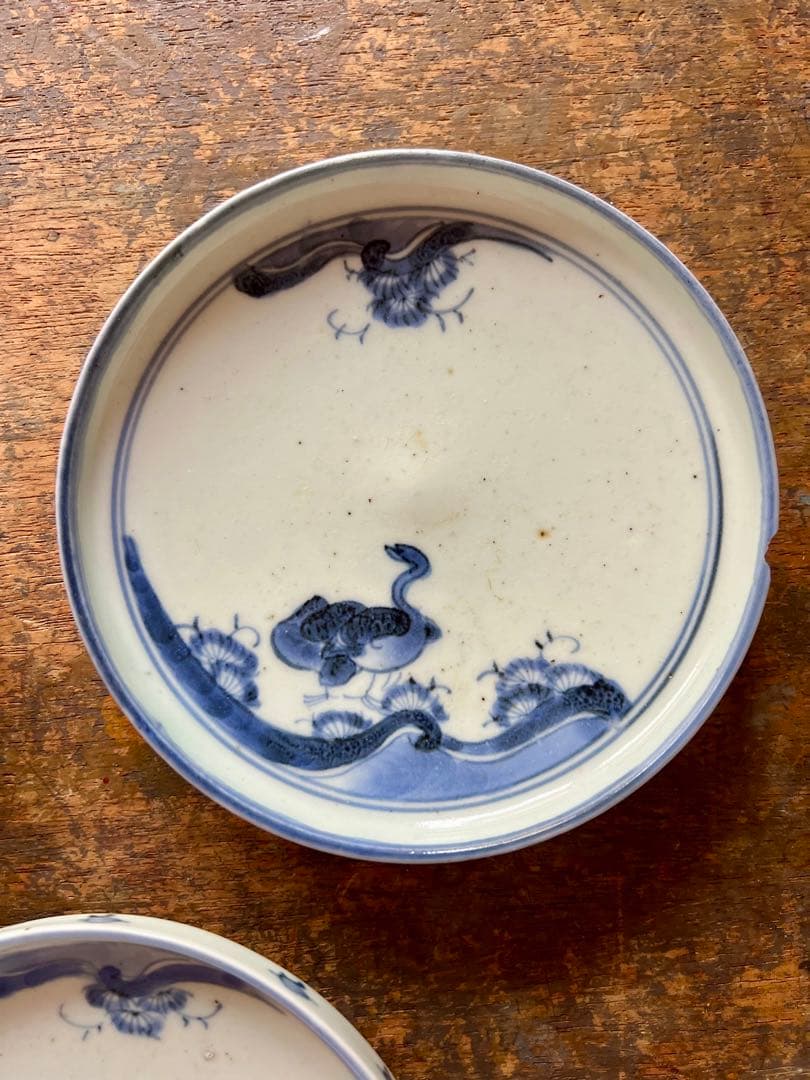 時代 古染付 雁の図 傷3枚セット 古伊万里 染付 食器 金直し練習用