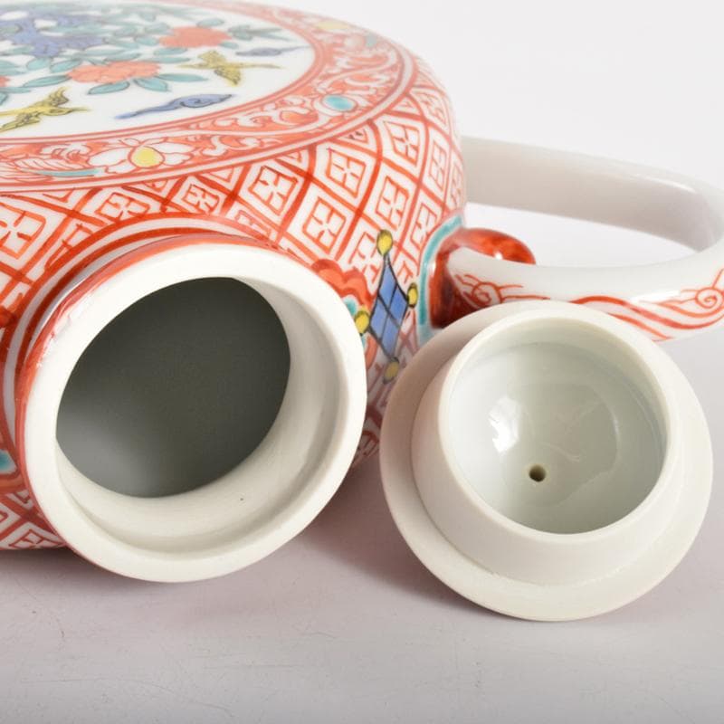 平安 渓仙造 扁壷色絵花鳥図 水注 共箱 M R5047