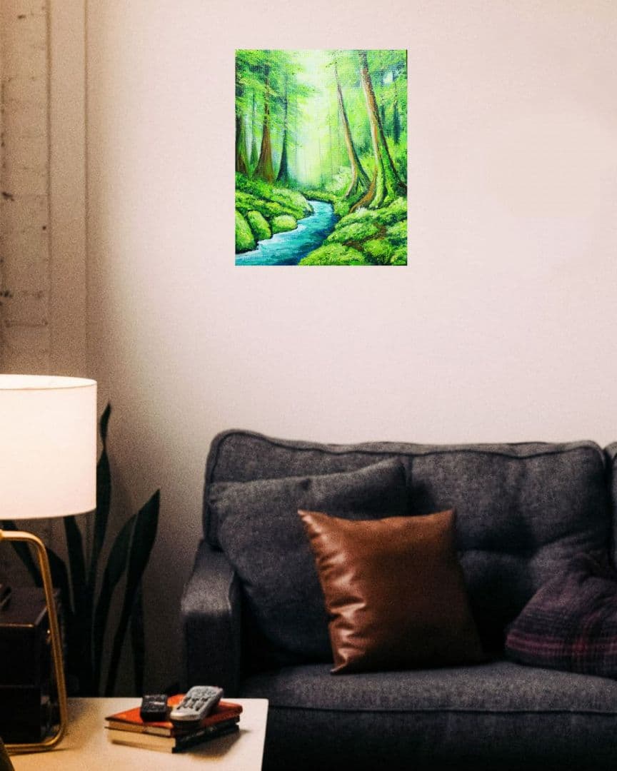 油絵 油彩 油彩画 絵 絵画 【新緑の渓谷】