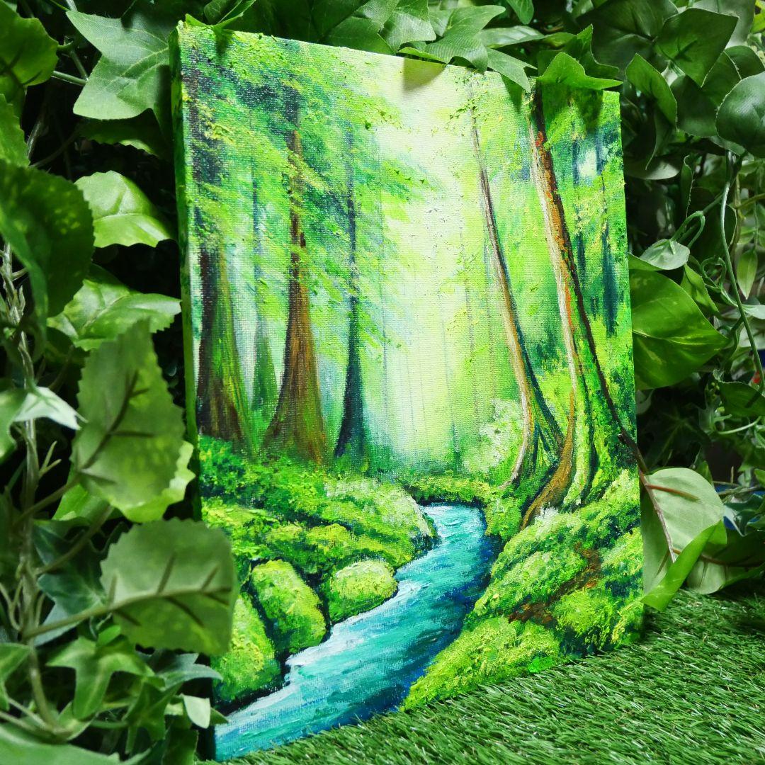 油絵 油彩 油彩画 絵 絵画 【新緑の渓谷】