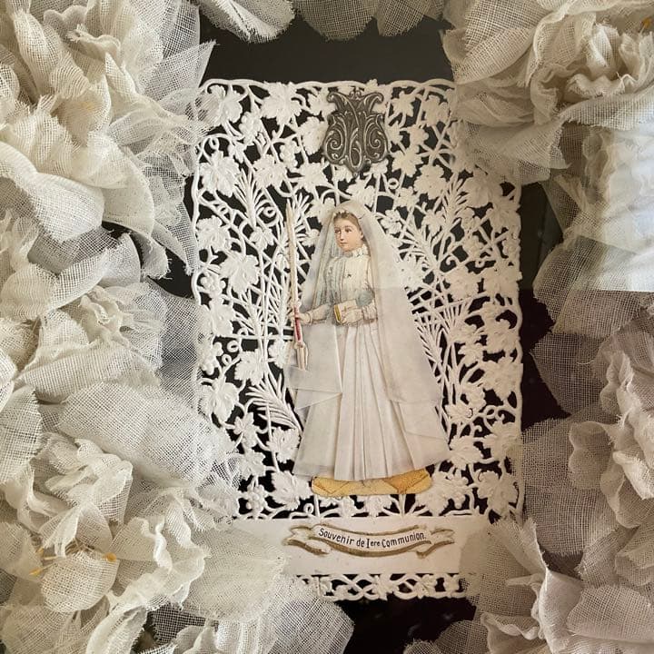 フランス アンティーク コミュニオン 布花 花冠 カニヴ