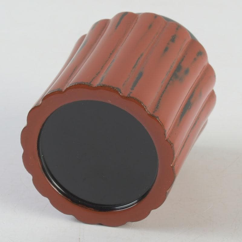 茶道具 輪島塗 久世宗春作 根来菊形 末広棗 共箱 V 9648