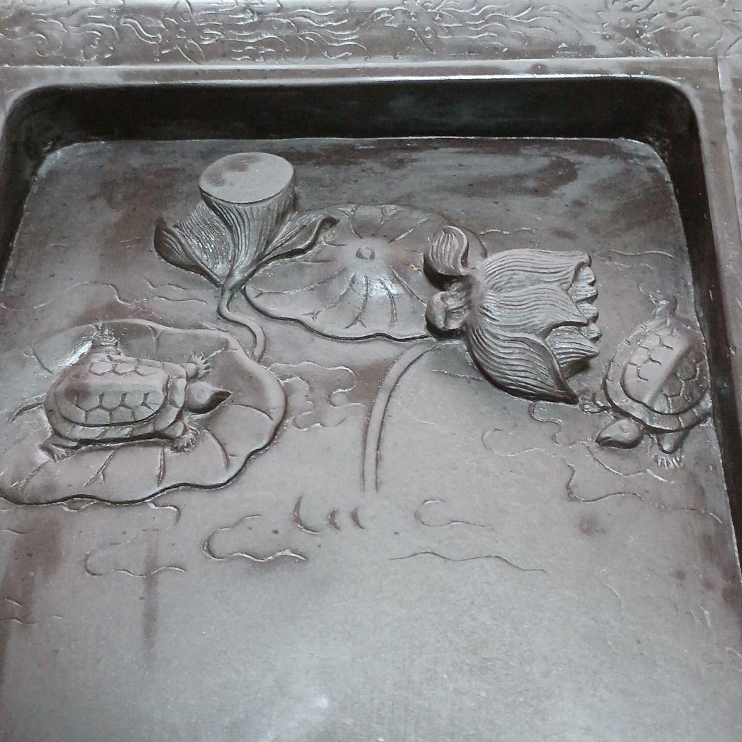 端渓硯 太史硯 硯 亀と蓮花葉彫刻 硯 G103419609 - 書オンライン ショップ