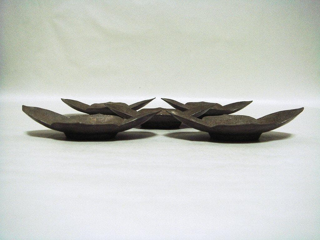 624『中国美術 古錫 十字紋 茶托 5枚』/骨董品 古美術 古玩 アンティーク