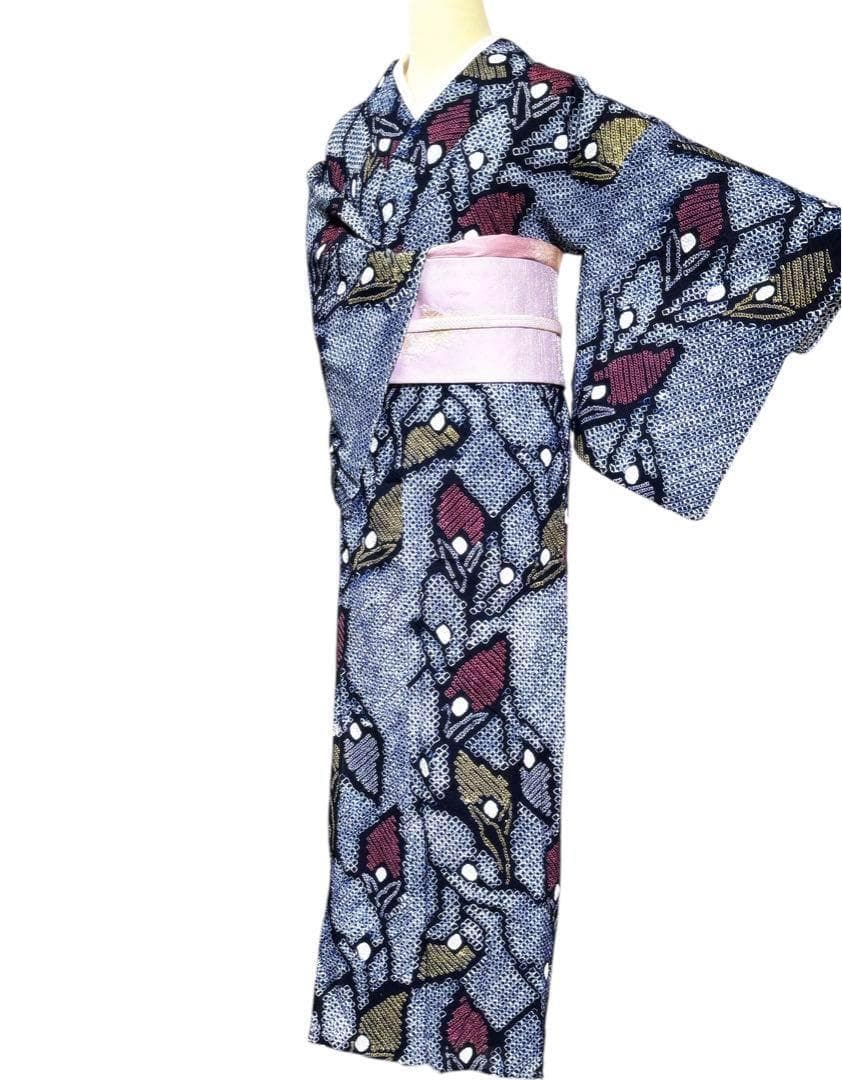 A84夏着物　浴衣　有松鳴海絞り 高級浴衣 花 綿　美品