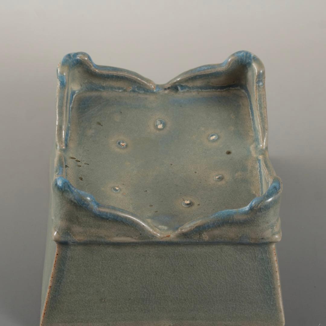 天晴釉 四方形 香炉 倣古 仿汝釉 清朝期？ 中国美術 青磁香炉