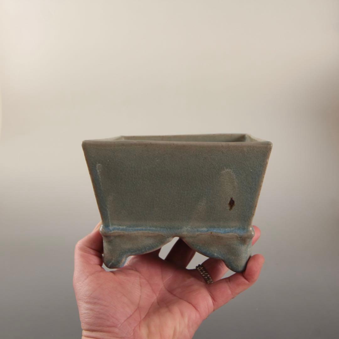 天晴釉 四方形 香炉 倣古 仿汝釉 清朝期？ 中国美術 青磁香炉