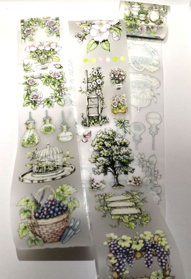 744海外マステ・テープ切り売り 1m 切り抜き ガーデン・花柄 手帳デコ