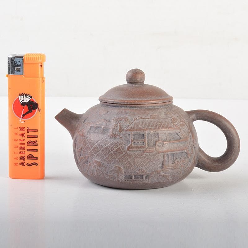 中国 紫砂 朱泥 楼閣山水文 急須 茶壷 在銘 N 6652