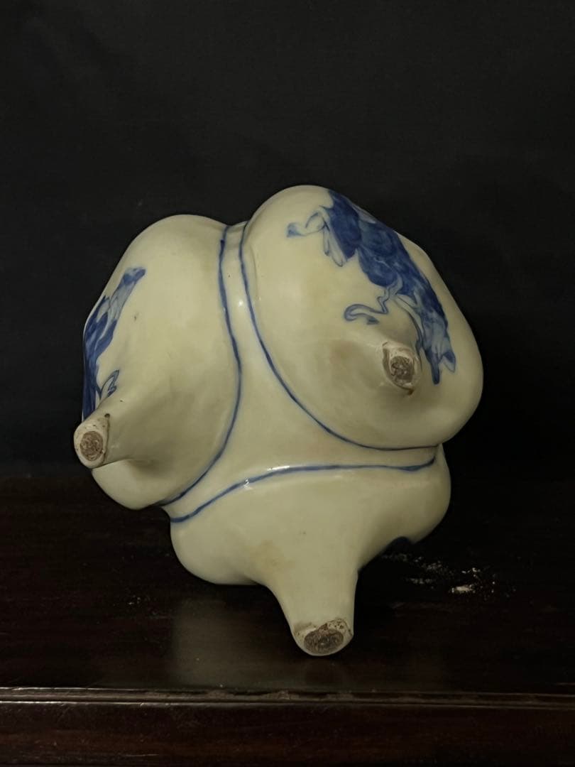 古美術 染付人物香炉 XG44-4 古童 - 初期伊万里 染付地文様