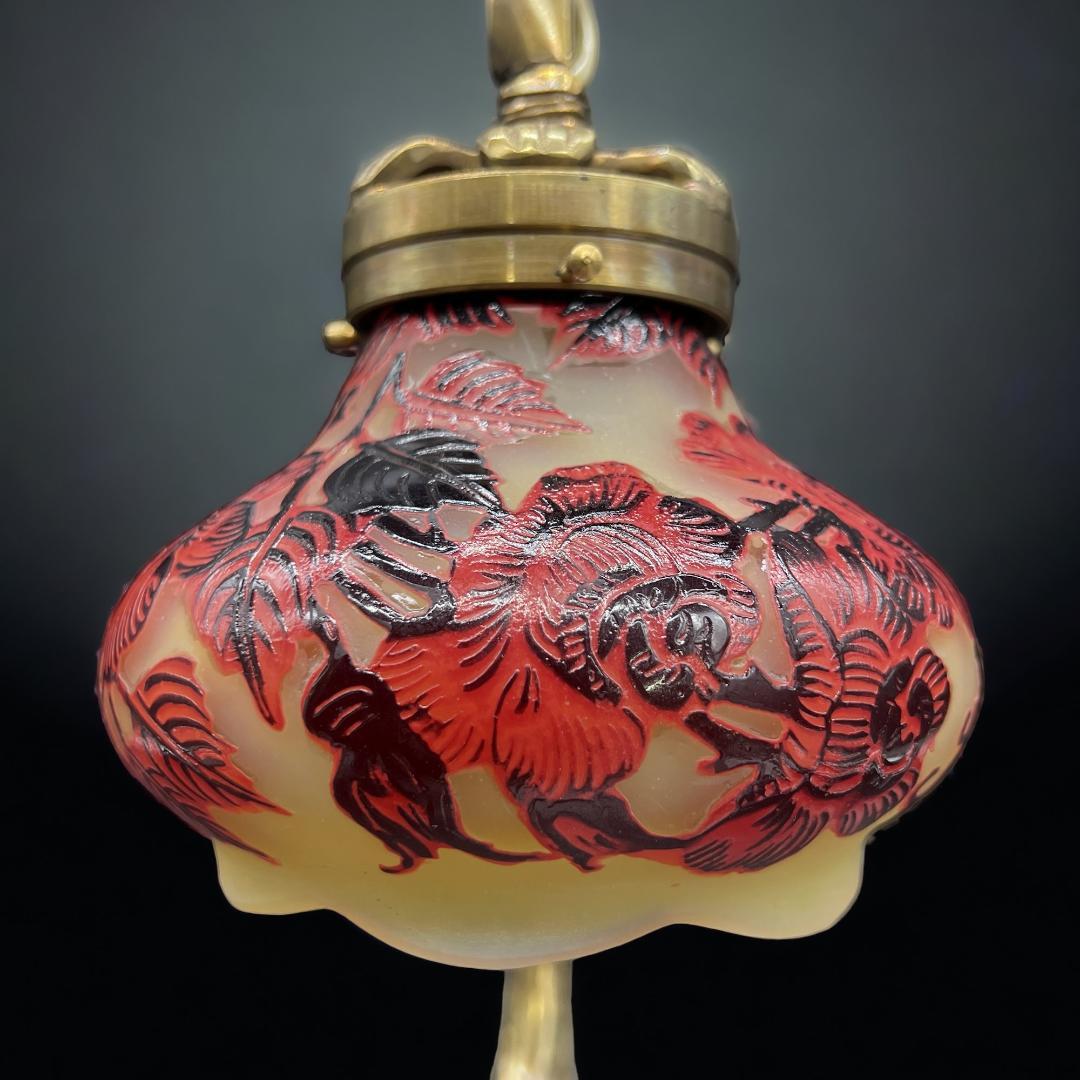 エミールガレ 一灯吊りランプ 林檎紋 カメオ彫り 被せガラス 高さ