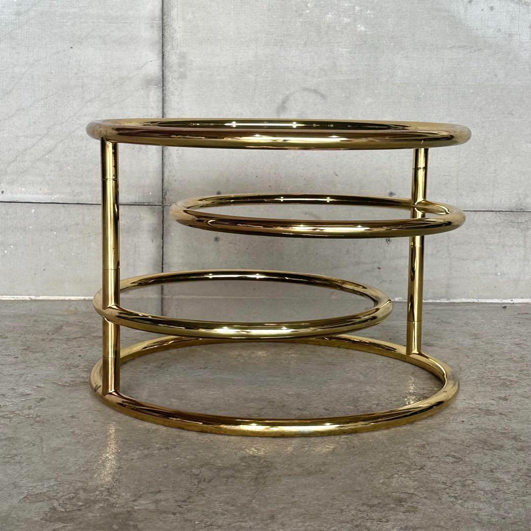 ✿北欧レトロ✿ミッドセンチュリー 3段ガラスサイドテーブル ラウンド